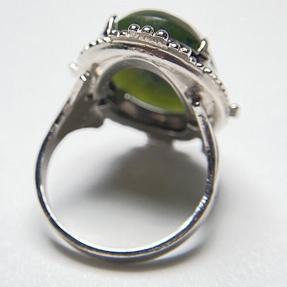 Vintage Sterling Silver Green Gemstone Cabochon Ring Size 6.75 - Picture 3 of 16